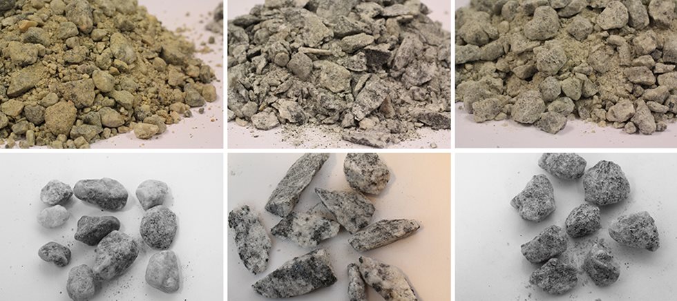 Examples of different types of crushed sand.