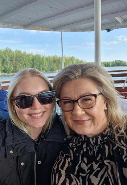 Pinja with her colleague Minna Jürgens on a cruise at Haikko, Finland.