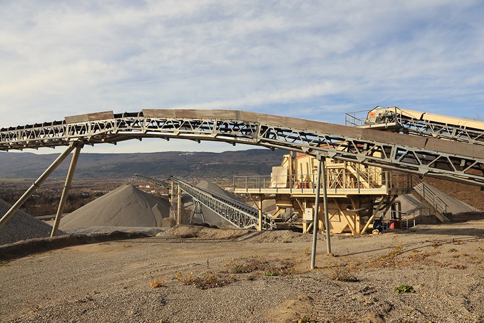 Part of conveyor pictured at a quarry in France.